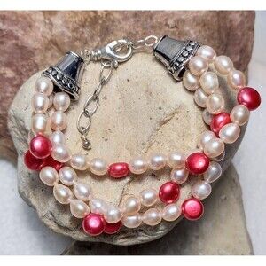 Genuine Cultured Pearl Triple Strand Bracelet 7-9.5"